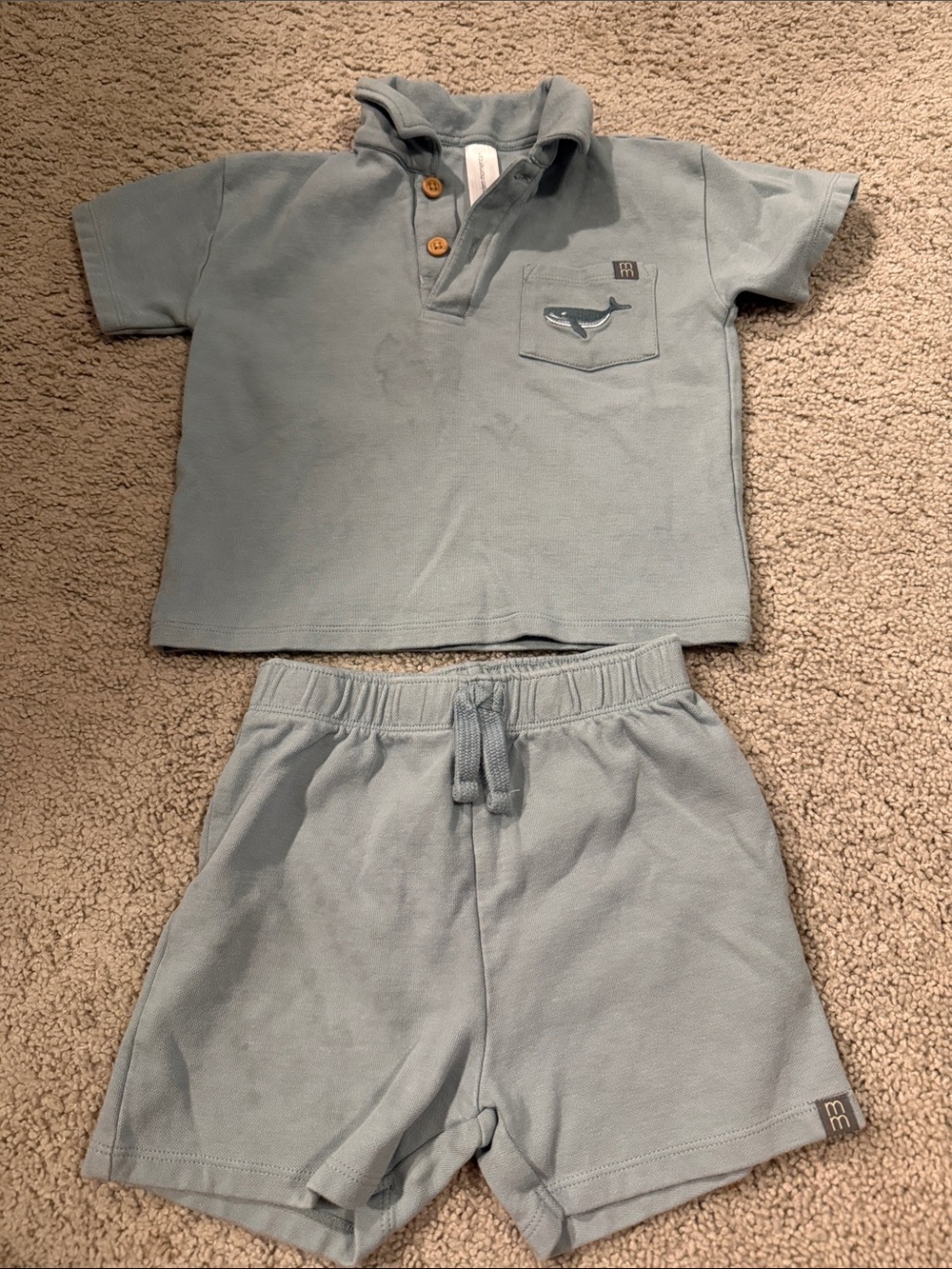 Unbranded Kids Light Blue Whale Polo & Shorts Matching Set